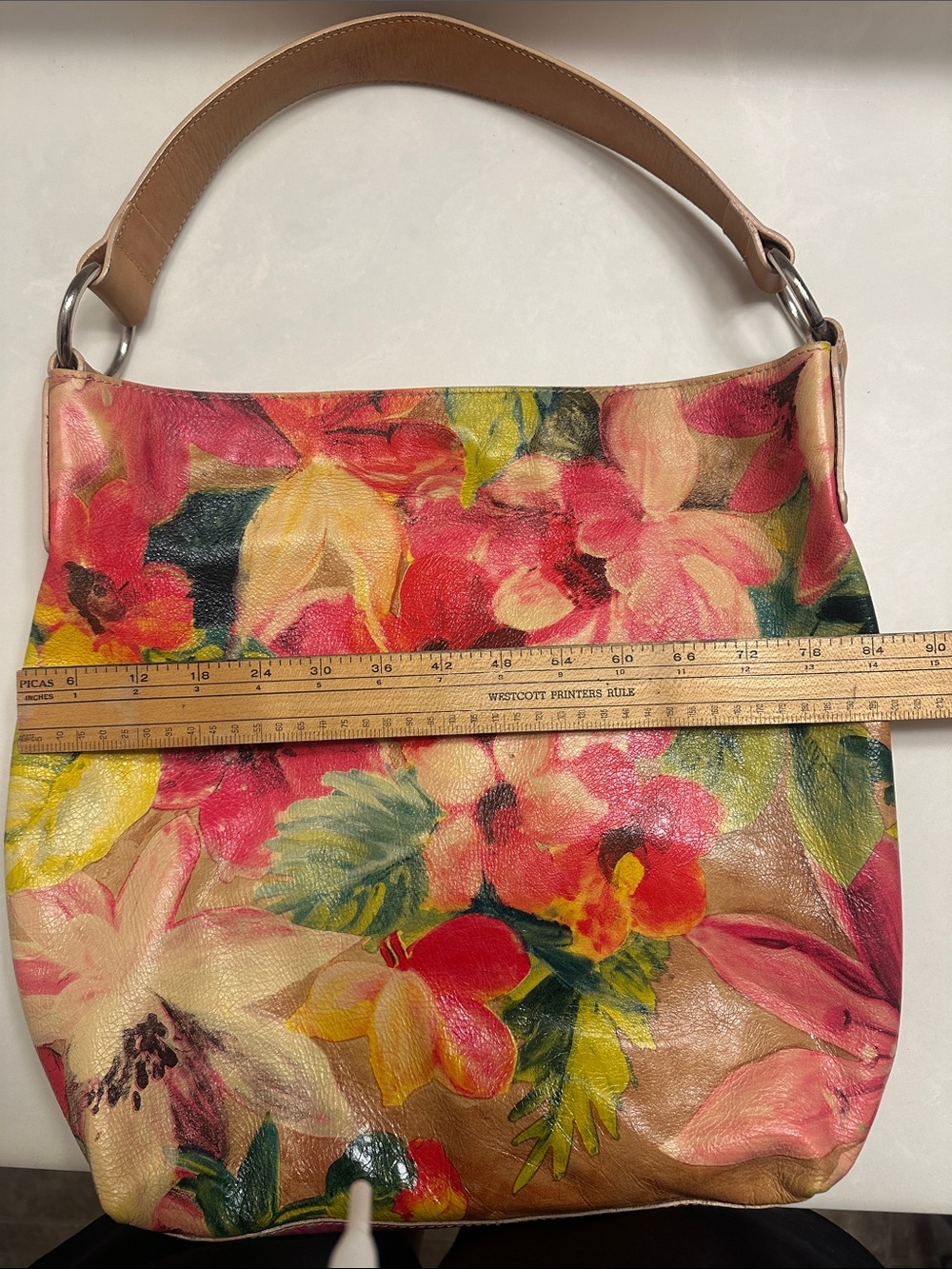 Maurizio Taiuti Floral Leather Shoulder Bag in Yellow, Pink and Green - Picture 9 of 9
